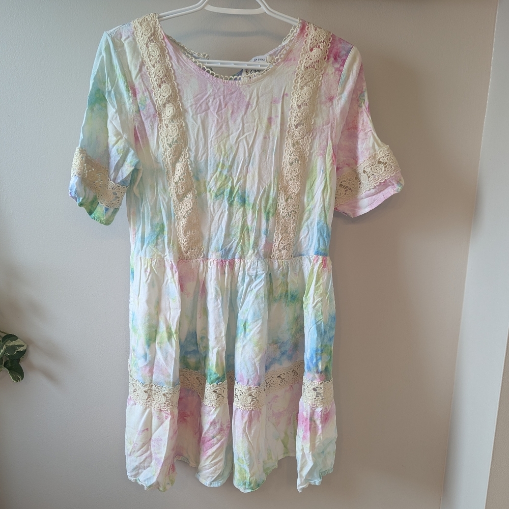 Anthropologie Sunday Mi Amor Tie Dye and Crochet Dress